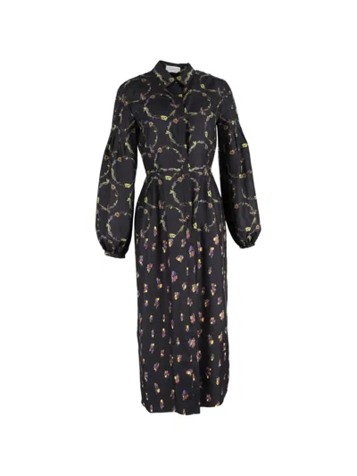 Pre-owned Gabriela Hearst Floral-print Blouson-sleeve Maxi Dress In Black