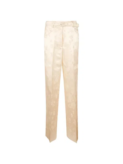 Gabriela Hearst Floral-jacquard Belted Trousers In Brown