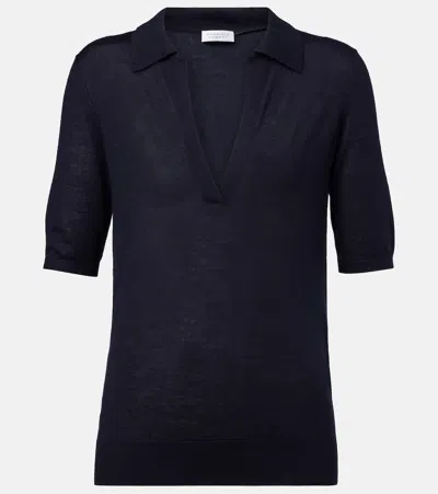 Gabriela Hearst Frank Cashmere And Silk Polo Shirt In Blue