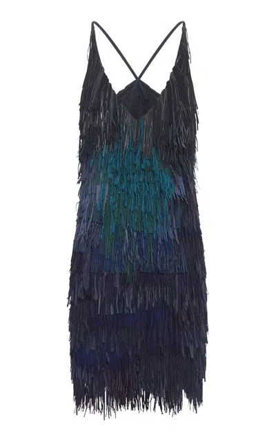 Gabriela Hearst Freyja Fringed Silk-leather Mini Dress In Navy