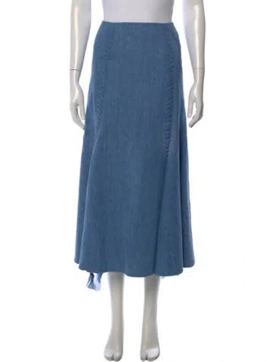 Pre-owned Gabriela Hearst Fringe Trim Accent Long Skirt In Blue