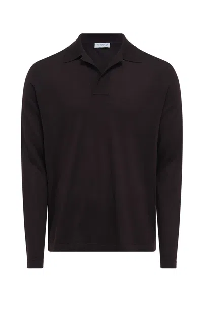 Gabriela Hearst Frome Knit Long Sleeve Polo In Chocolate Cashmere