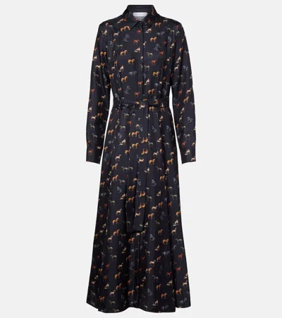Gabriela Hearst Galway Belted Silk Shirt Dress In Blue