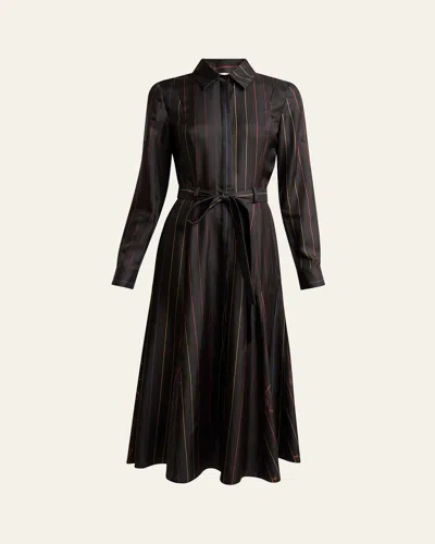 Gabriela Hearst Galway Striped Silk Belted Midi Shirtdress In Multi