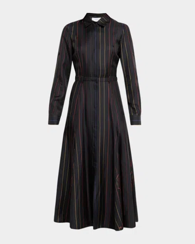 Gabriela Hearst Galway Striped Silk Belted Midi Shirtdress In Multi