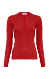 Gabriela Hearst Gaviran Knit Lace Wool Henley Top In Red