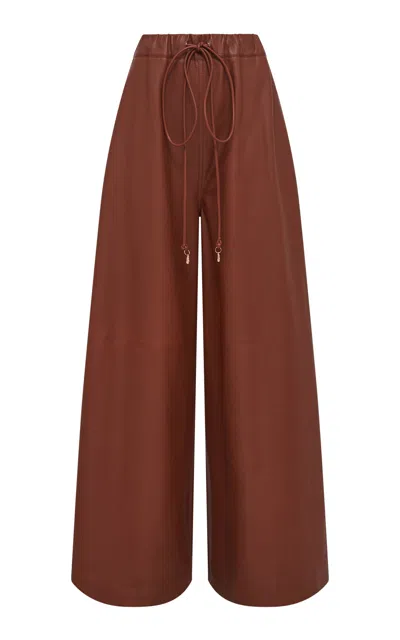 Gabriela Hearst Gelos Leather Wide-leg Pants In Brown