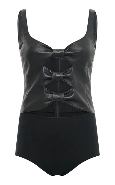 Gabriela Hearst Geraldine Cutout Leather Bodysuit In Black