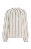Gabriela Hearst Gian Boot-striped Silk Top In White