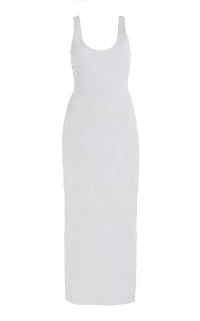 Gabriela Hearst Girard Dress In White Shirred Aloe Linen