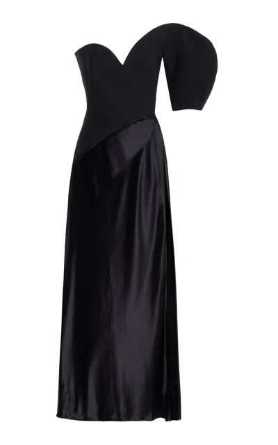 Gabriela Hearst Giulia Dress In Black Wool Silk Cady & Silk Velvet