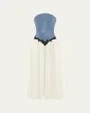 Gabriela Hearst Glenn Lace-trimmed Cotton-linen Denim Corset Maxi Dress In Light Blue Denim