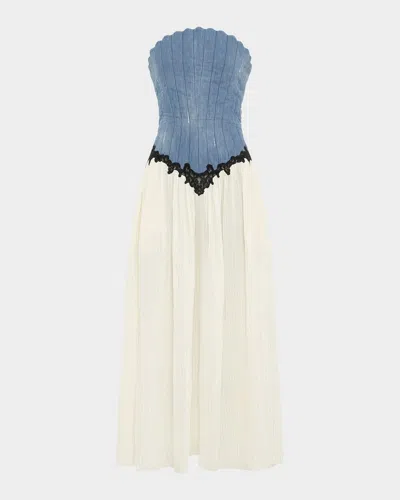 Gabriela Hearst Glenn Lace Maxi Dress In Light Blue Recycled Cotton Linen Denim In Light Blue Denim
