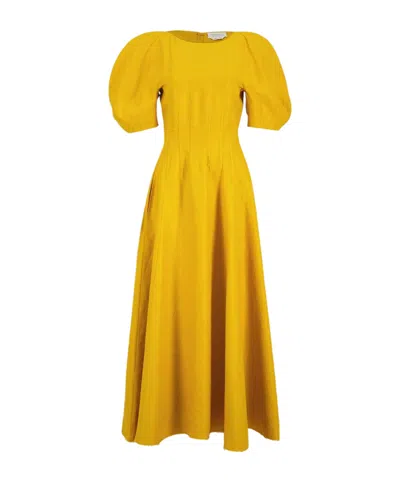 Gabriela Hearst Ranya Puff Sleeve Maxi Dress In Golden Birch Linen Twill In Brown