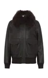 Gabriela Hearst Grant Jacket In Ebony Textured Leather And Shearling In Black
