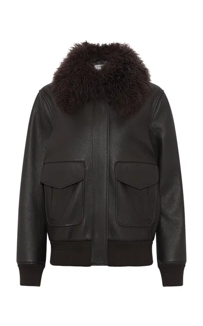 Gabriela Hearst Grant Jacket In Ebony Textured Leather And Shearling In Black