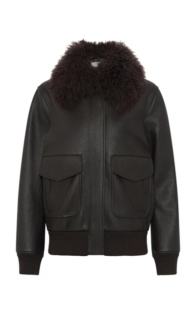 Gabriela Hearst Grant Shearling-collar Leather Jacket In Black