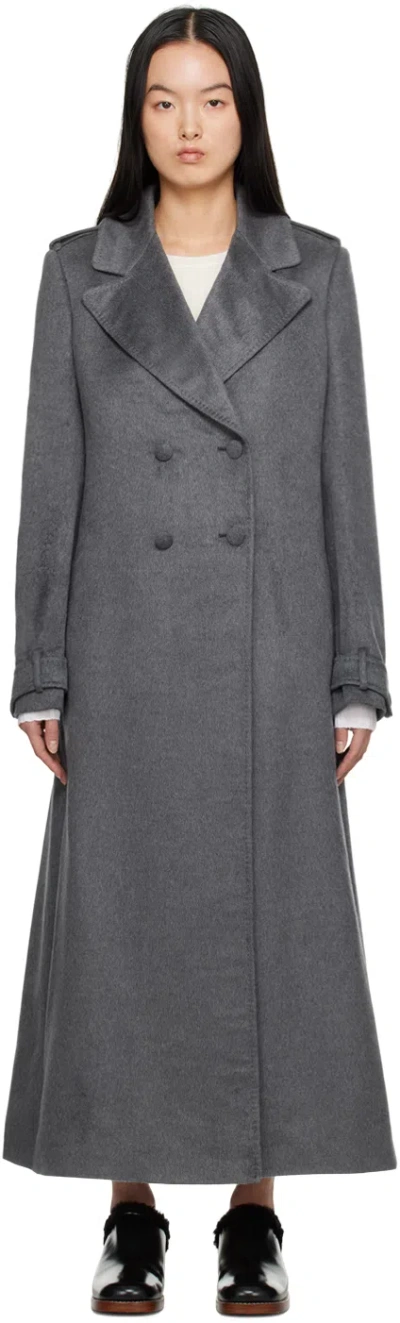 Gabriela Hearst Houstt Double-breasted Brushed-silk Coat In Dgm Dark Grey Melang