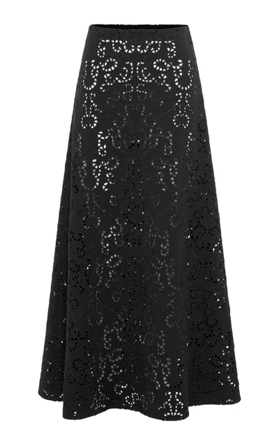 Gabriela Hearst Gromov Eyelet Virgin-wool Midi Skirt In Black