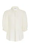 Gabriela Hearst Hadley Blanket-stitch Collared Blouson-sleeve Wool-cashmere Top In Ivory