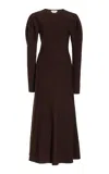 Gabriela Hearst Hannah Puff-sleeve Knitted Midi Dress In Chocolate