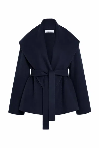 Gabriela Hearst Harris Wrap Jacket In Dark Navy Double-face Cashmere In Blue