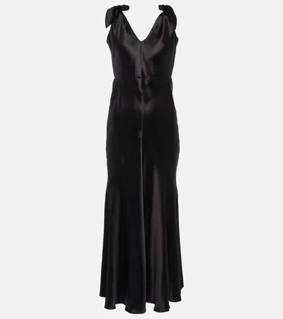 Gabriela Hearst Bow-detailed Silk-satin Midi Dress In Black