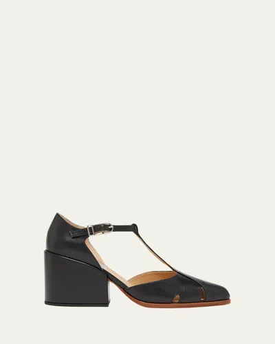 Gabriela Hearst Hawes Leather T-strap Block-heel Pumps In Black