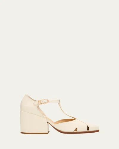 Gabriela Hearst Hawes Leather T-strap Block-heel Pumps In White