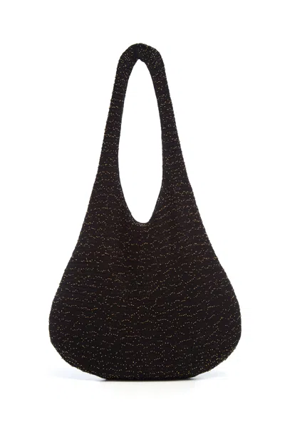 Gabriela Hearst Hedone Knit Hobo Bag In Black & Gold Beaded Cashmere In Black/gold