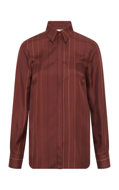 Gabriela Hearst Henri Blouse In Burnt Sienna Multi Pinstripe Silk Twill In Burgundy
