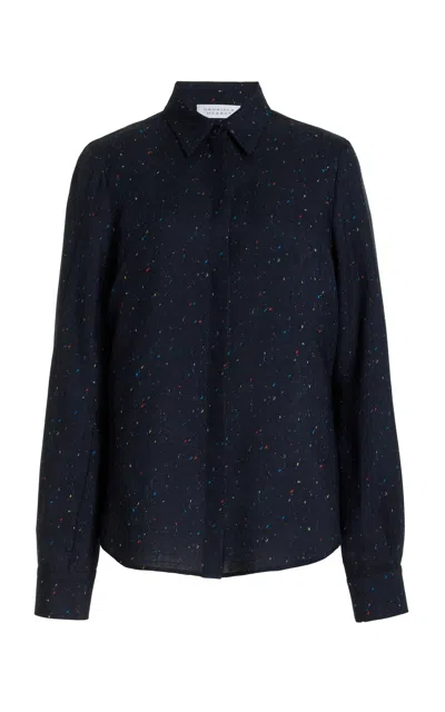 GABRIELA HEARST HENRI BLOUSE IN DARK NAVY MULTI PRINTED WOOL