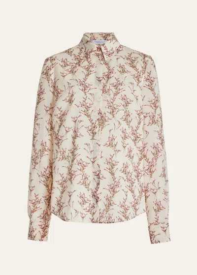 Gabriela Hearst Henri Bouquet-print Long-sleeve Collared Blouse In Neutral