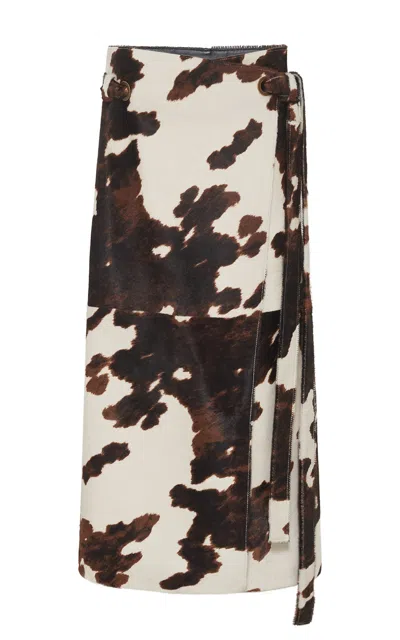 Gabriela Hearst Idalia Wrap Midi Skirt In Ivory Cognac Multi Pony Hair In Brown