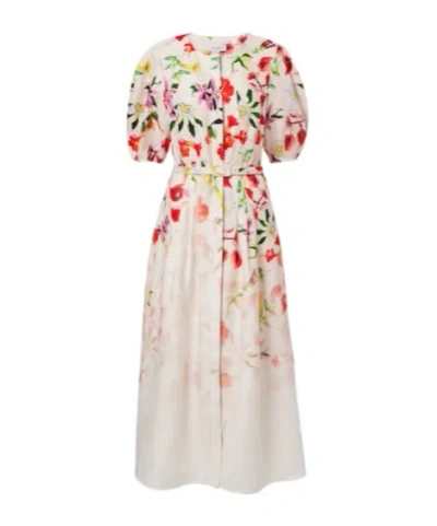 Gabriela Hearst Ignis Floral Linen Midi Dress In Multi