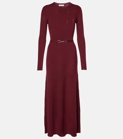 Gabriela Hearst Imagene Belted Wool Midi Dress In Burgundy