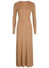 Gabriela Hearst Imagene Belted Ribbed Pointelle-knit Wool Midi Dress In Brown