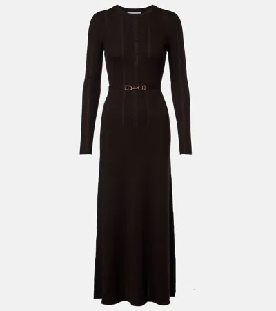 Gabriela Hearst Imagene Ribbed Long-sleeve Midi Dress With Belt In Black
