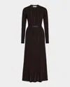 Gabriela Hearst Imagene Ribbed Long-sleeve Midi Dress With Belt In Black