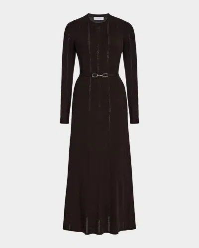 GABRIELA HEARST IMAGENE RIBBED LONG-SLEEVE MIDI DRESS WITH BELT