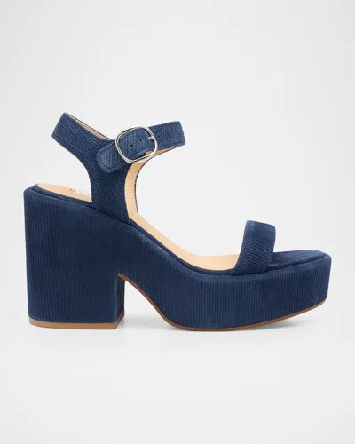 Gabriela Hearst Iman Corduroy Suede Platform Sandals In Blue