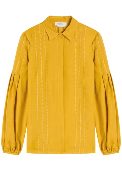 Gabriela Hearst Inga Pleated Linen Blouse In Gold