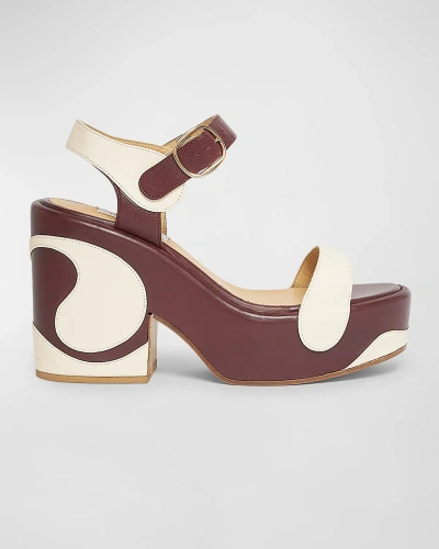 Gabriela Hearst Iris Bicolor Swirl Platform Sandals In Cream Bordeaux