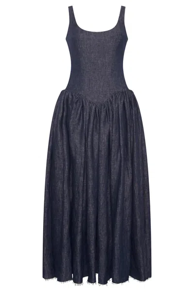 Gabriela Hearst Isai Dress In Stone Washed Linen Denim In Blue