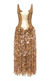 Gabriela Hearst Isai Foiled Linen Maxi Dress In Brown