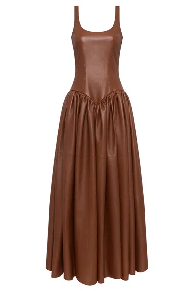 Gabriela Hearst Isai Maxi Dress In Cognac Nappa Leather In Brown