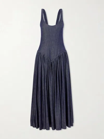 Gabriela Hearst Isai Pleated Linen And Silk-blend Maxi Dress In Blue
