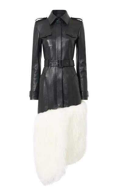 GABRIELA HEARST ISAK TRENCH COAT IN BLACK SOFT LEATHER & IVORY CASHMERE SHEARLING