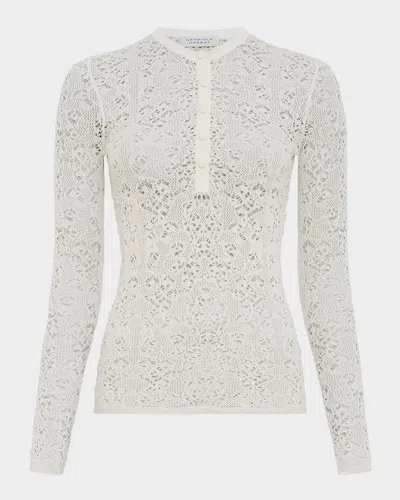 Gabriela Hearst Ithaca Lace Knit Henley Sweater In Ivory