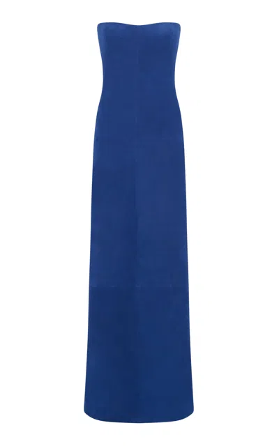 GABRIELA HEARST IVARA STRAPLESS MAXI DRESS IN COBALT SUEDE